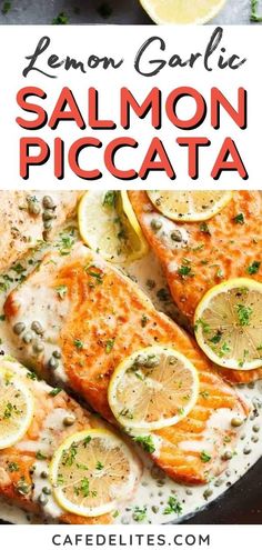 lemon garlic salmon piccata on a white plate