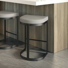 two stools sitting next to each other in front of a counter with a sink