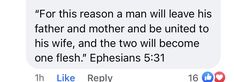 a text message that reads, for this reason a man will leave his father and mother and be united to his wife and the two will become one fish