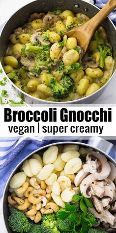 broccoli gnocchini vegan i super creamy in two pans