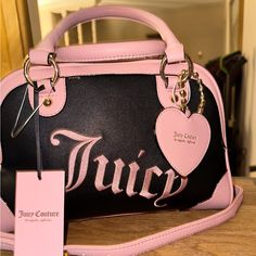 Pink And Black Coquette, Juicy Couture Bags Handbags, Juicy Couture Purse, Black Evening Bag, Juicy Couture Handbags, Handbag Essentials