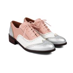 Shop Pink and Silver Round Toe Wingtip Lace up Dress Office Shoes Women's Oxford Shoes color Pink for Anniversary, Going out, Hanging out with worldwide Free shipping & Free return. Women's Oxford Shoes, Navy Blue Wedding Shoes, Zebra Print Shoes, Royal Blue Wedding Shoes, Blue Satin Heels, Navy Wedding Shoes, Kitten Heel Wedding Shoes, Cheetah Print Shoes, Neon Sandals