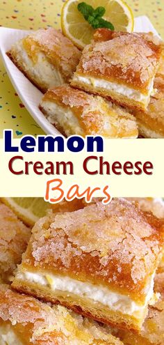 lemon cream cheese bars stacked on top of each other with the words weight watchers below