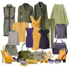 Purples/Mustards/Olives for warm autumn skin tones Toned Autumn, True Autumn, Dark Autumn, Wardrobe Planning