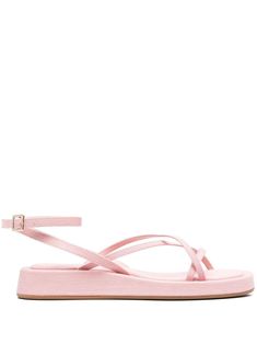 light pink multi-way strap design buckle-fastening ankle strap open toe flatform sole Pink Flat Slides, Baby Pink Strappy Shoes, Light Pink Beach Shoes, Light Pink Sandals, Gia Borghini, Pink Items, Strappy Flats, Pink Flats, Oc Outfits