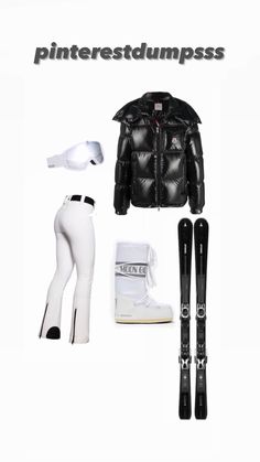 Black And White Ski Outfit, White Ski Outfit, Black Ski Outfit, Skiing Fits, Ski Resort Outfit, Figure Skating Accessories, Outfit Ski