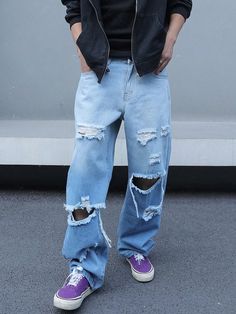 Mens Streetwear, Men Clothing, Distressed Jeans, Online Fashion, Men's Clothing, Wide Leg, Street Wear, Mens Outfits, Collar