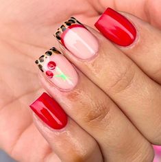 Leopard Nails Acrylic, Red Leopard Nails, Red Leopard Print Nails, Cutesy Nails, Nails With Red, Holiday Acrylic Nails, Red Leopard Print, Leopard Print Nails, Painted Nails