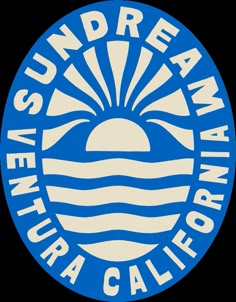 the sundree logo is shown in blue and white with an ocean scene on it