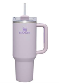 the tumbler cup has a straw in it and is purple with a white lid