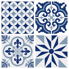 four different designs in blue and grey