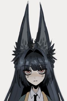 an anime character with black hair and horns on her head