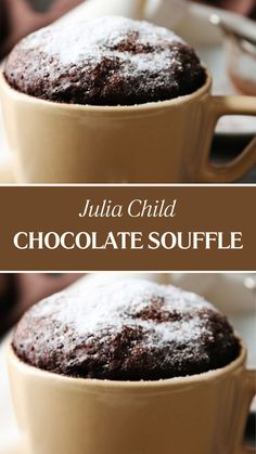 two mugs filled with chocolate souffle sitting next to each other