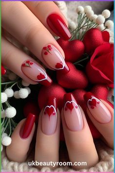 If you are doing something special for Valentine’s Day, why not decorate your nails with Valentine’s day nail art? Nail designs for Valentine’s Day usually include hearts or roses, and traditional Valentine’s Day colors, like pink, red and white. This post lists 30 ideas for Valentine’s Day Nails. Trendy, short designs, simple, gel, acrylic, pink, square, french tip, black, acrylic coffin, pink and red, short almond, simple Square French, Rainbow Nail Art, Acrylic Pink, Ootd Instagram, Valentine Nail Art, Romantic Nails, Heart Nail Art, Long Nail Designs, Short Almond