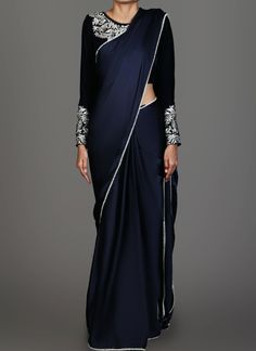 Navy Blue Satin Saree, Plain Satin Saree, Designer Sarees Wedding Party Wear, Blue Satin Saree, Plain Sari, Elegant Sarees, Embroidered Blouses, Velvet Saree, Eastern Wear