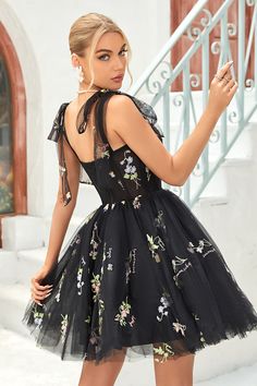 Black Short Homecoming Dress, Prom Dresses Sparkly, Lovely Partner, Floral Prom Dresses, Womens Black Shorts, Dress Occasion, Short Homecoming Dress, Sophisticated Dress