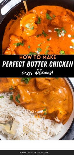 how to make perfect butter chicken curry with white rice and parsley on the side