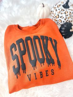 Unleash your spooky side with our Spooky Vibes Sweatshirt, available in two colors. Show your love for all things eerie and embrace the Halloween season in style. Made with quality materials, this sweatshirt will keep you cozy and spooky all season long. professionally printed tee brand: jerzees unisex fit ships within 14-16 business days Puff Vinyl Shirts, Puff Htv Ideas, Puff Vinyl Ideas, Sweatshirt Vinyl Ideas, Puff Vinyl Sweatshirt, Puff Vinyl Shirt Ideas, Fall Tshirt Ideas, Cricut Tshirt Ideas, Cricut Sweatshirt Ideas