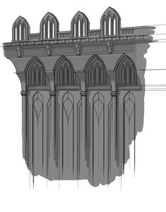 an architectural drawing of a building with arched windows