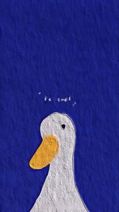 a painting of a white duck with yellow beak