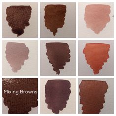 the different shades of lipstick are shown in this image, including browns and browns