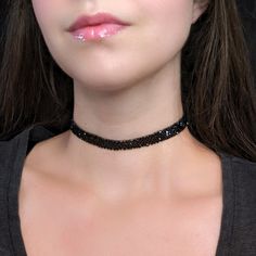 "A sparkly 10mm silver rhinestone choker featuring black crystal ribbon and silver hardware. Also available in silver and white aura! The length shown in photos is 12\" and more options are available. Each size comes with an additional 2.5\" extender chain. For best fit, measure around the smallest part of your neck (close to center) and choose the next smallest size. If you would like a different length, send me a message and I can make that for you :) Jewelry Care Tips For a Long, Happy Life T Cheap Black Choker For Festivals, Cheap Black Festival Choker, Luxury Black Formal Choker, Cheap Rhinestone Choker Jewelry, Luxury Black Choker For Evening, Cheap Crystal Choker Jewelry, Black Glittery Necklace, Cheap Black Festival Jewelry, Cheap Black Rave Jewelry