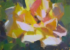 an oil painting of a yellow and pink flower