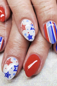 american flag nails designs Easy 4th Of July Nails, Red White And Blue Nails, White And Blue Nails, Red White Blue Nails