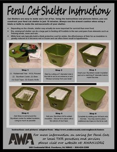 the instructions for how to make a ferret cat shelter with plastic containers and lids