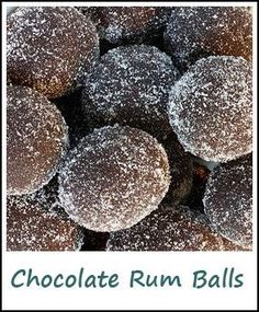 chocolate rum balls with powdered sugar on top