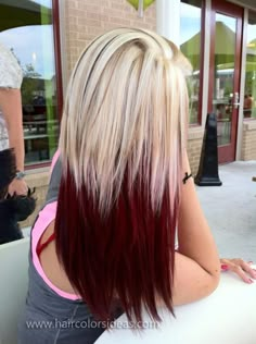 Red & blonde Highlights Pink, Best Ombre Hair, Layer Hair, Long Layer, Blonde Asian, Hair Colorful, Blond Balayage