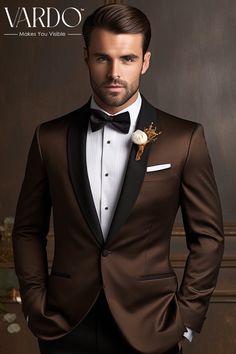 >>ORIGINAL ARTWORK AND CONTENT, PLEASE DO NOT COPY<< Men Suits, Suits For Man, Elegant Chocolate Brown Tuxedo Suit for Men - Classic Formal Attire, Formal Attire for Men, Formal piece Wedding Suit, Double Breasted, Formal Fashion Slim Fit Suit. Description: Step into refined sophistication with our chocolate brown tuxedo suit for men, a timeless ensemble designed to elevate your formal occasions. This exquisite tuxedo features a rich chocolate brown hue that exudes charm and confidence, making it the ideal choice for weddings, galas, and special events. Crafted with meticulous attention to detail, this tuxedo boasts a tailored fit that ensures a flattering silhouette and a comfortable feel, so you can dance the night away with ease. 👔 Key Features: ✨ Luxurious Chocolate Brown Shade ✨ Tail Brown And Black Tuxedo, Chocolate Brown Wedding Suit, Chocolate Brown Tuxedo Wedding, Fall Color Suits Men, Chocolate Suits For Men, Brown Gold Wedding Theme, Chocolate Brown Suits For Men, Classic Brown Tuxedo For Groom, Brown Suits Wedding