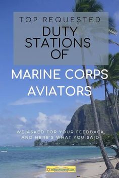 an advertisement for marine corps aviators with palm trees on the beach and blue sky