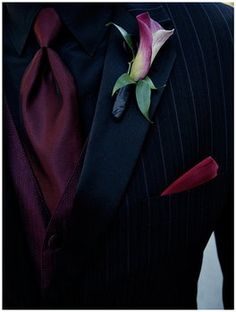 a man wearing a suit and tie with a flower in his lapel pin on his lapel