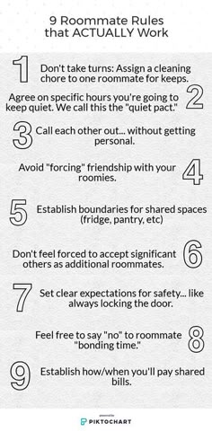 the rules for cleaning your house are in black and white, with text that reads 9 roommate rules that actually work