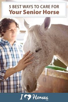 a person petting a horse with the words 5 best ways to care for your senior horse