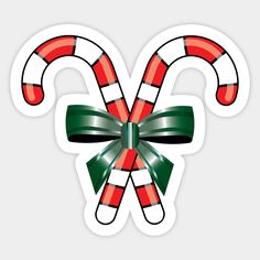 candy canes with bows on white background sticker for laptop and phone, christmas decoration