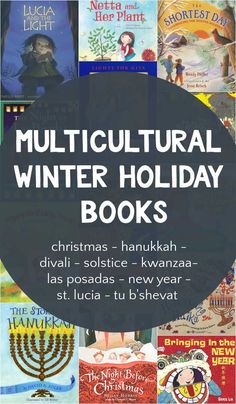 the book cover for multi cultural winter holiday books, with an image of menorah and