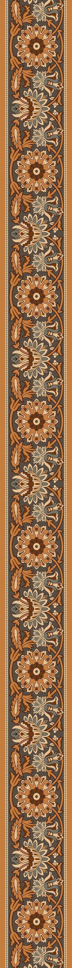 an orange and brown rug with different patterns on it's sides, in the middle of