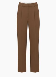 THE EFFORTLESS PANT | Aritzia Tailored Brown Wide Leg Pants For Work, Brown High-waisted Wide Leg Pants For Work, Chic Pleated Waist Pants For Work, Fall Wide-leg Pants With Pressed Crease, Chic Pleated Waist Wide Leg Pants For Work, Timeless High-waisted Wide Leg Work Pants, Chic Wide Leg Pants For Workwear, Timeless Wide-leg Workwear Pants, Fall Workwear Pants With Pleated Waist