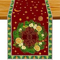 a table runner with an image of a tree surrounded by lemons and oranges