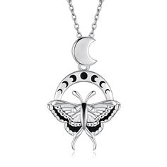 PRICES MAY VARY. Exquisite Design: Luna Moths are seen as symbols of transformation, spiritual growth, and new beginnings. It is a reflection of our lives and remind us of how short our time it is. This silver moth pendant charm features intricate details along the wings and a crescent moon on the top. PERFECT GIFT FOR HER: Such decent silver necklace will always be the best embellishment for friends or family to feel your love on christmas, birthday, thanksgiving, halloween, new year, anniversa Sterling Silver Butterfly Necklace, Transformation Spiritual, Luna Moths, Moth Pendant, Moth Necklace, Gothic Pendant, Birthday Thanksgiving, Luna Moth, Gothic Necklace