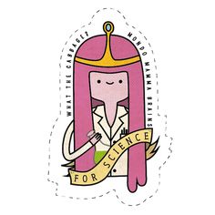 an illustration of a woman with pink hair and a crown on her head holding a banner