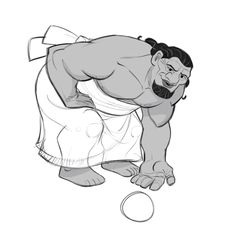 a drawing of a sumo wrestler playing with a ball