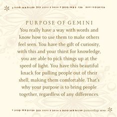 a poem written in white with the words purpose of gemini