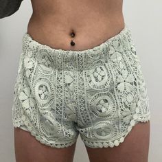 Nwot Alter’d State Pastel Green Crochet Shorts Super Boho And Cute! Size Small Bohemian Crochet Shorts For Spring, Non-stretch Beach Shorts, White Bohemian Shorts For Spring, Fitted Lace Shorts For Spring, Fitted Crochet Lace Bottoms For Vacation, Fitted Crochet Short Bottoms, Fitted Summer Bottoms With Crochet Trim, Spring Lace Shorts, Non-stretch White Shorts For Summer