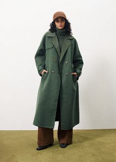 • Unlined hand-stitched coat • Raglan sleeves • Front and back flap • Frontpockets • Detachable belt • Double-breasted closure • Contains wool 50% Wool / 50% Polyester Green Coat, Coat Outfits, Look Cool, Wool Coat, Jacket Tops, Long Tops, Double Breasted, Sweater Top, Jumpsuit Dress