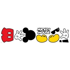 mickey mouse and other cartoon characters with the word mickey mouse on it's side