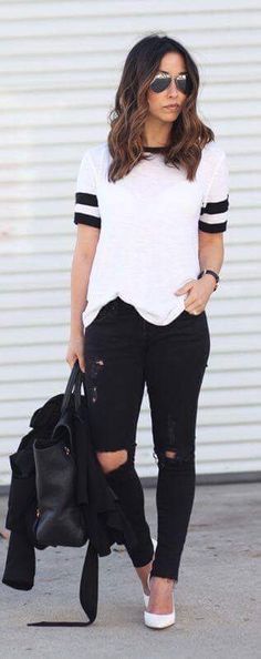 Black And White Outfits, White Summer Outfits, Edgy Girls, Winter Fashion Outfits Casual, White Outfit, Looks Black, Black White Fashion, Fashion 2020, White Outfits