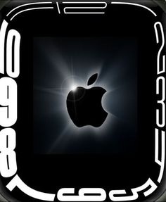 an apple logo is shown in this black and white photo with the sun shining behind it